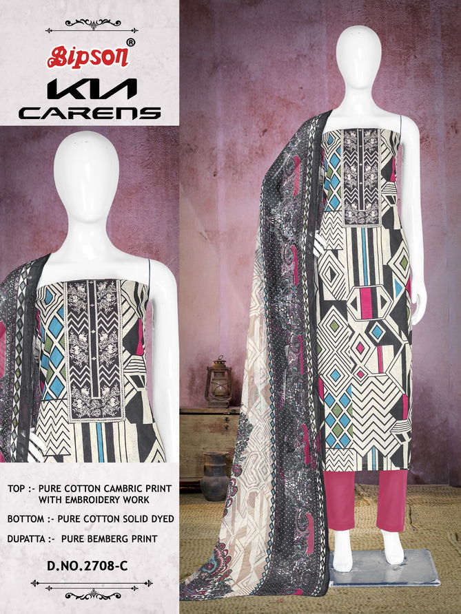 Kia Carens 2708 By Bipson Embroidery Cotton Non Catalog Dress Material Wholesale Online	